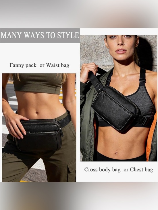 myhozee Handbags - Black Leather UNISEX Waist & Crossbody Bag